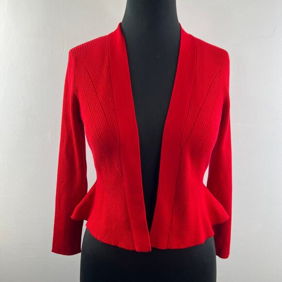 CALVIN KLEIN Red Vibrant Open Knit Cardigan Size S Small NEW - Picture 2 of 7